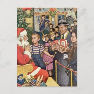 Weihnachtswunsch im Vintage-Stil, Junge auf dem Sc Feiertagspostkarte