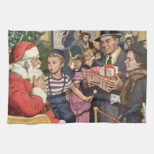 Weihnachtswunsch im Vintage-Stil, Junge auf dem Sc Geschirrtuch