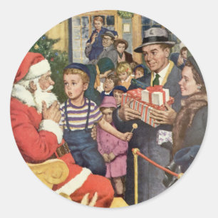 Weihnachtswunsch im Vintage-Stil, Junge auf dem Sc Runder Aufkleber
