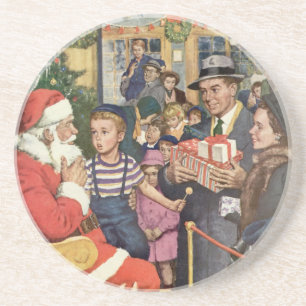 Weihnachtswunsch im Vintage-Stil, Junge auf dem Sc Untersetzer