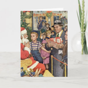 Weihnachtswunsch, Junge auf Weihnachtsmann Feiertagskarte