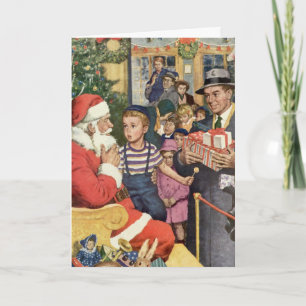 Weihnachtswunsch, Junge auf Weihnachtsmann Feiertagskarte