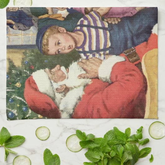 Weihnachtswunsch, Junge auf Weihnachtsmann Geschirrtuch (Gefaltet)