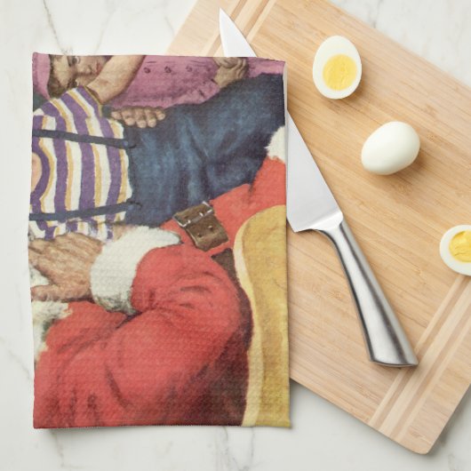 Weihnachtswunsch, Junge auf Weihnachtsmann Geschirrtuch (Viertel Falte)