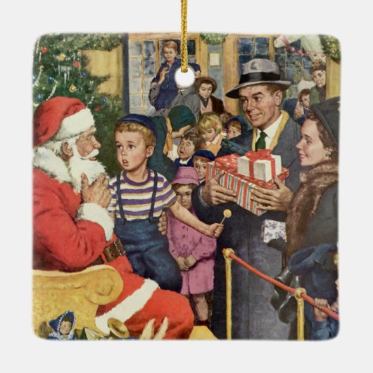 Weihnachtswunsch, Junge auf Weihnachtsmann Keramikornament (Rückseite)