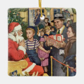 Weihnachtswunsch, Junge auf Weihnachtsmann Keramikornament (Vorderseite)