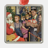 Weihnachtswunsch, Junge auf Weihnachtsmann Silbernes Ornament (Vorne)