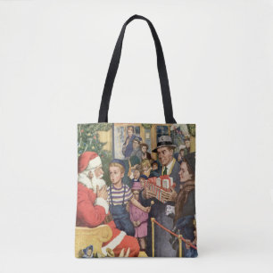 Weihnachtswunsch, Junge auf Weihnachtsmann Tasche