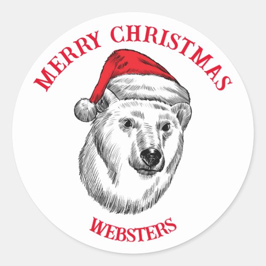 Weihnachtswunsch mit Bär, Weihnachtsmannmütze anpa Runder Aufkleber (Vorderseite)