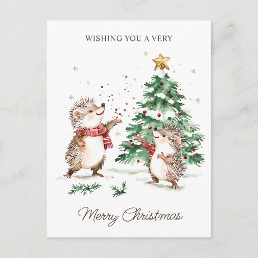 Weihnachtswunschbaum Igel Postkarte (Vorderseite)