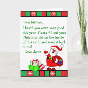 Weihnachtswunschbrief vom Weihnachtsmann (männlich Feiertagskarte