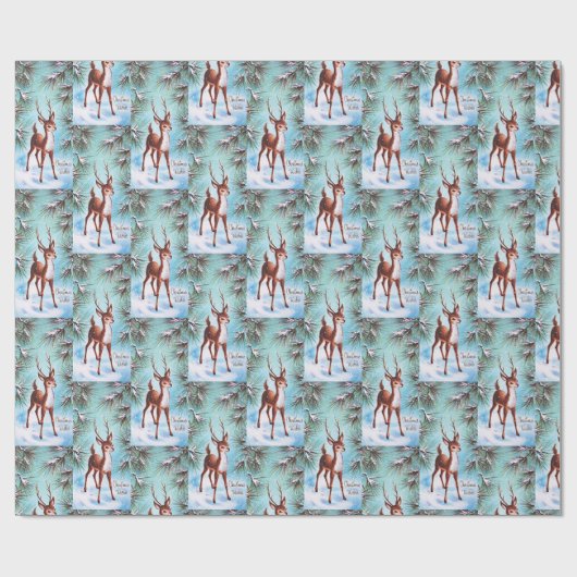 Weihnachtswünsche Hirsch Geschenkpapier (Flach)