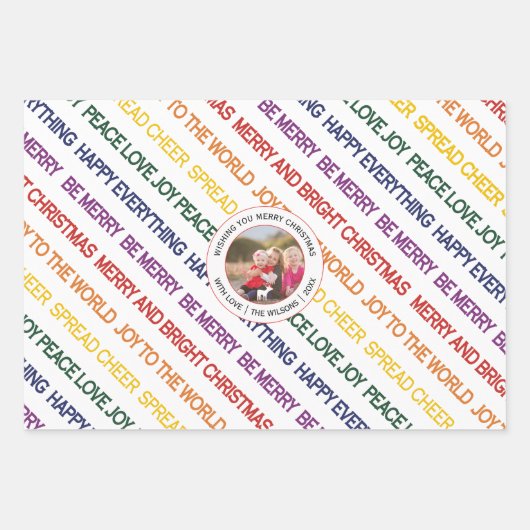 Weihnachtswünsche in Regenbogenfarben Foto Geschenkpapier Set (Vorderseite)