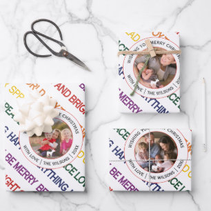 Weihnachtswünsche in Regenbogenfarben Foto Geschenkpapier Set