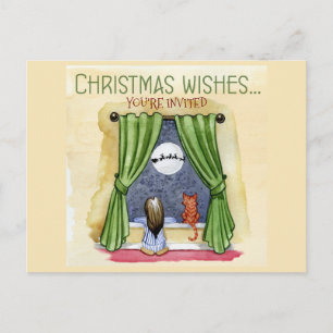 Weihnachtswünsche Kind & Kätzchen Weihnachtsfeier Postkarte
