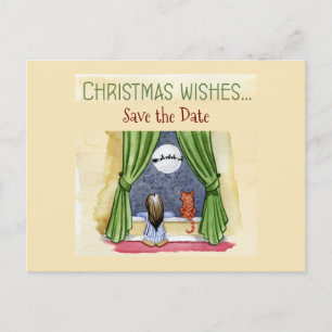 Weihnachtswünsche Kind & Kitty Cat Save the Date Postkarte