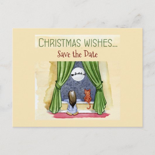Weihnachtswünsche Kind & Kitty Cat Save the Date Postkarte (Vorderseite)
