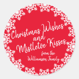 Weihnachtswünsche & Kisses Familienrotes Skript Runder Aufkleber