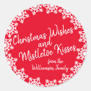 Weihnachtswünsche & Kisses Familienrotes Skript Runder Aufkleber
