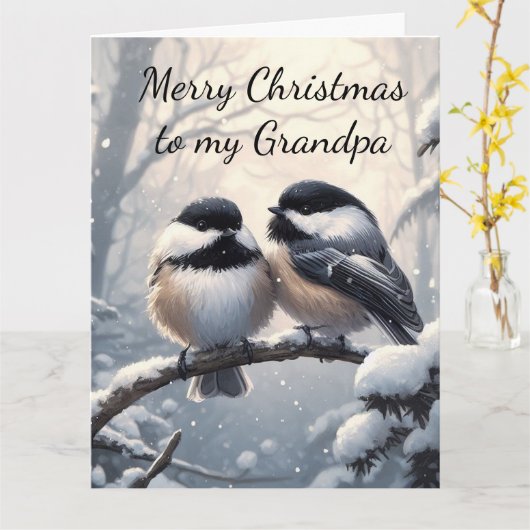 Weihnachtswünsche & Liebe Chickadee Bird Karte (Gelbe Blume)