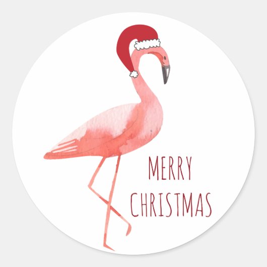 Weihnachtswünsche lustiger Flamingo-Weihnachtsmann Runder Aufkleber (Vorderseite)