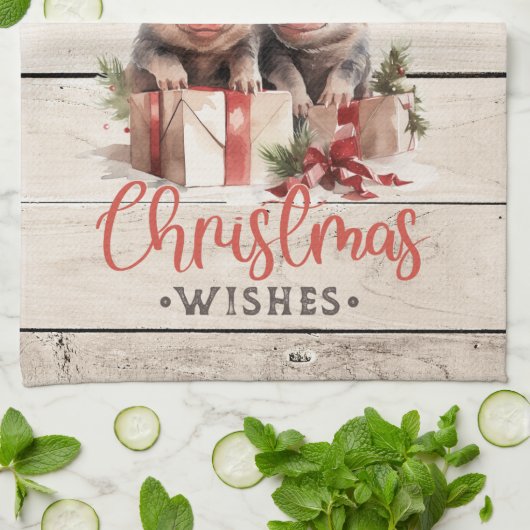 Weihnachtswünsche mit zwei Ferkeln Geschirrtuch (Gefaltet)