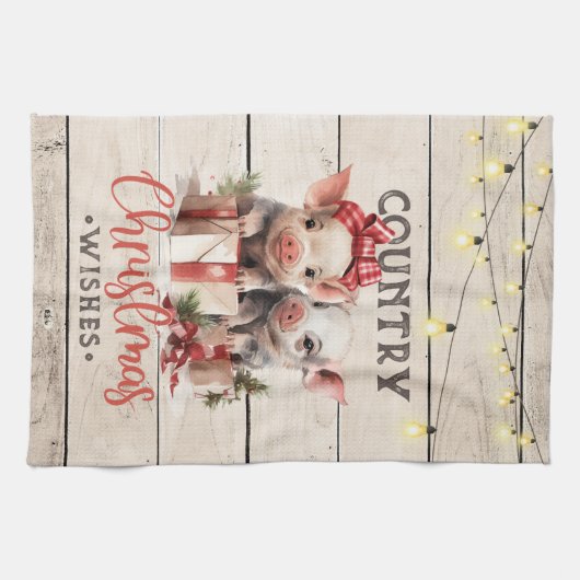 Weihnachtswünsche mit zwei Ferkeln Geschirrtuch (Horizontal)