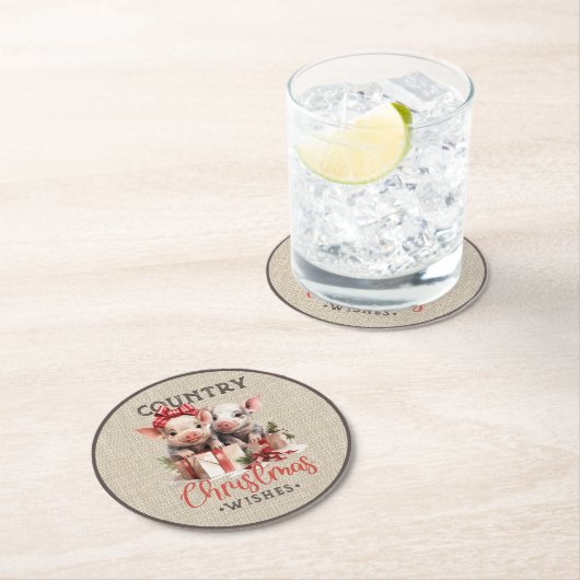 Weihnachtswünsche mit zwei Ferkeln Runder Pappuntersetzer (Vor Ort)