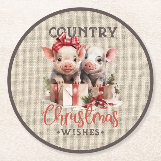 Weihnachtswünsche mit zwei Ferkeln Runder Pappuntersetzer (Vorderseite)