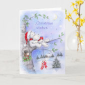 Weihnachtswünsche, Romantisches Bärenpaar auf Baum Karte (Gelbe Blume)