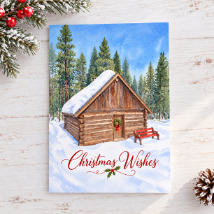 Weihnachtswünsche Schneebedeckte Winterhütte Feiertagskarte
