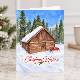 Weihnachtswünsche Schneereiche Winterhütte Feiertagskarte