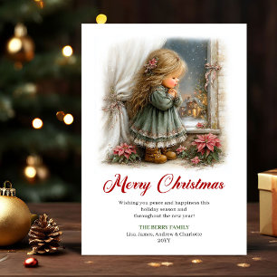 Weihnachtswünsche Süßes kleines Mädchen Ferien Sze Feiertagskarte
