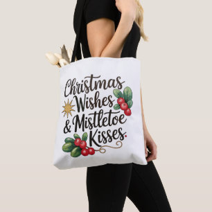 Weihnachtswünsche und Mistletoe Kisses Familie Wei Tasche