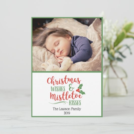 Weihnachtswünsche und Mistletoe Kisses Foto (Stehend Vorderseite)