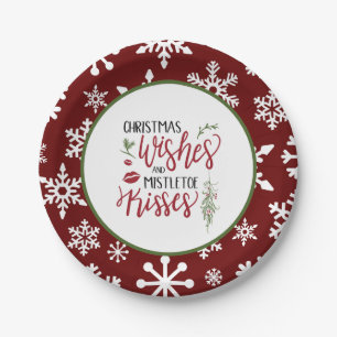 Weihnachtswünsche und Mistletoe Kisses Quote Pappteller