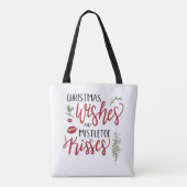 Weihnachtswünsche und Mistletoe Kisses Quote Tasche (Rückseite)