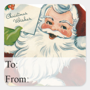 Weihnachtswünsche von Santa Vintage-Geschenkanhäng Quadratischer Aufkleber