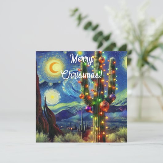 Weihnachtswüste Saguaro Cactus Flat Holiday Card (Stehend Vorderseite)