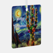 Weihnachtswüste Saguaro Cactus Holiday Card Ornament Aus Metall (Vorderseite Rechts)
