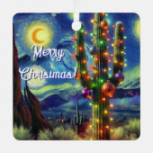 Weihnachtswüste Saguaro Cactus Holiday Card Ornament Aus Metall (Vorderseite)