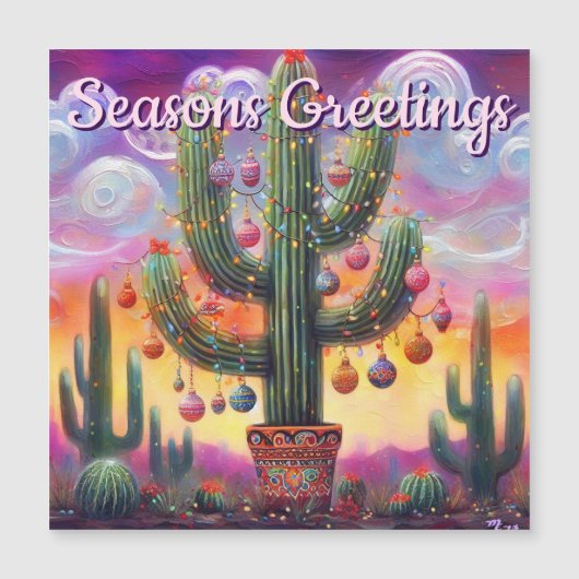 Weihnachtswüste Saguaro Kaktus Magnetkarte (Vorderseite)