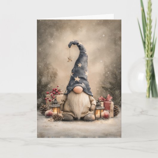 Weihnachtszauber-Gnom Feiertagskarte (Vorderseite)