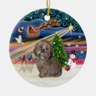 Weihnachtszauber - Lhasa Apso (braun) Keramikornament