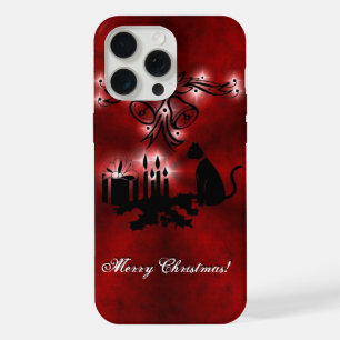 Weihnachtszauber mit schwarzer Katze auf rotem Reg iPhone 15 Pro Max Hülle