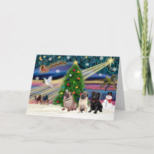 Weihnachtszauber Möpse (drei, 2 rehfarben, 1 schwa Feiertagskarte