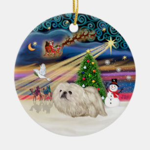 Weihnachtszauber - Pekinese (weiß) Keramik Ornament