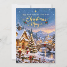 Weihnachtszauber Schnee Dorf Grußkarte