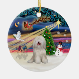 Weihnachtszauber - Tibet Terrier (weiß) Keramik Ornament