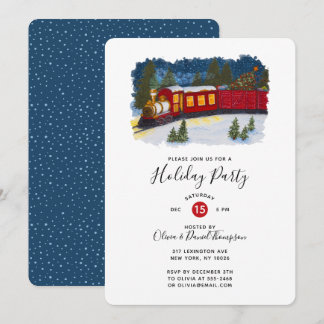 Weihnachtszauber Vintage-Roter Dampflok-Party Einladung
